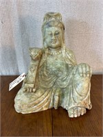 Stone Carved Quan Yin Holding Serpent Statue