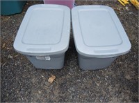 2 SMALL GREY TOTES WITH LIDS