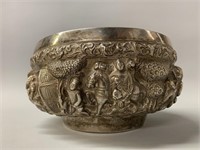 Magnificent Bermese Large Silver Repousee Bowl