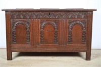 Early Antique European Carved Oak Coffer Chest