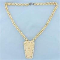 Vintage Hand Carved Bone Necklace With Sterling Si