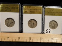 Three Standing Liberty Quarters:  1925, 1927, and