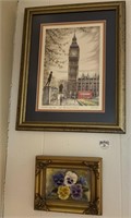 2 framed pictures  London Big Ben & Parliament