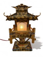 Mid century tiki pagoda table lamp, 12" h