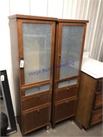 PAIR, CABINETS W/ GLASS DOOR, DRAWERS, 15X15X58" T