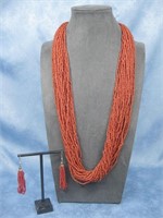 Multi Strand Coral Necklace & Earrings