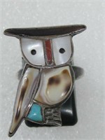 Vintage Sterling Silver Multi Stone SW Owl Ring