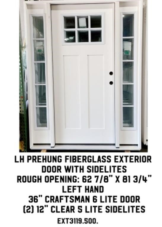 LH Pre-Hung Fiberglass Ext. Door w/ Sidelites