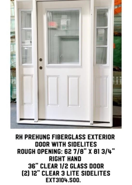 RH Pre-Hung Fiberglass Ext. Door w/ Sidelites