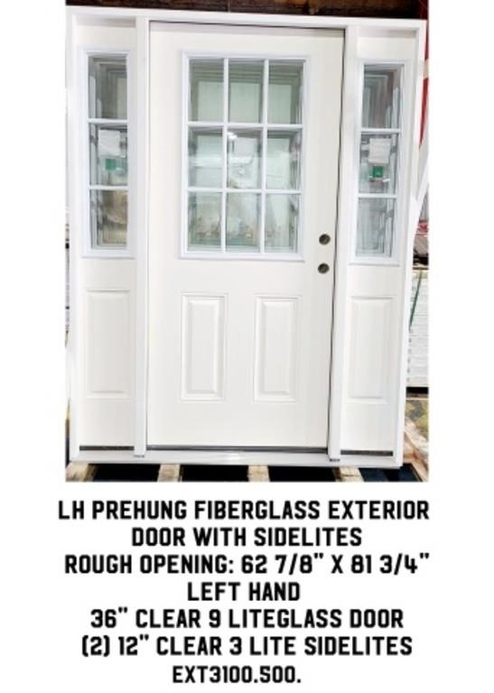 LH Pre-Hung Fiberglass Ext. Door w/ Sidelites