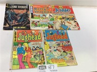 Lot of 5 Vintage Comic Books-Lone Ranger Archie