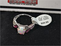Opal w/ Pink & White Sapphire .925 Silver Ring