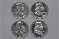 4 - Proof Franklin Halves (56,57,58,58)