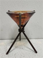 Amber Glass and Metal Tea Light Candle Holder