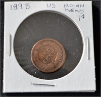 1893 USA Indian Head .1c Coin