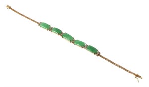 14K Gold Diamond Jade Bracelet