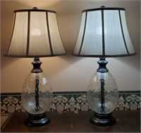 Pair of Glass and Metal Lamps