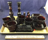 Tray Lot With Assorted Red Glassware