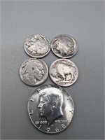 1968 Kennedy Half w/ Various Buffalo Nickels