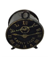 Cast iron & tin clock still bank