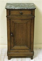 Marble Top Oak Side Cabinet.