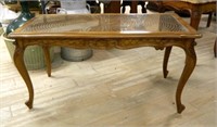 Cane and Glass Top Louis XV Oak Coffee Table.