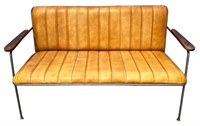 Industrial Brown Leather Bench