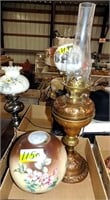 BRASS AND COPPER OIL LAMP WITH ORNATE  ROUND