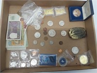flat of foreign and US coins