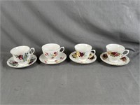 4 Flowered Cups & Saucers