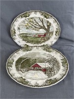 Pair of Friendly Village Platters