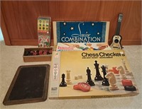Vintage games lot! Toy boomerang, chess/checkers,