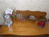 Anniversary clock, vase, ashtrays, kettle, candles
