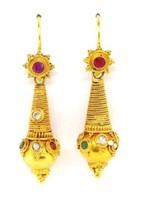Indian gold earrings set with coloured stones