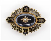 Victorian gold and enamel mourning brooch