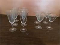 6 vintage etched crystal stemmed glasses - top