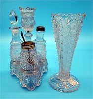 Cut Crystal Condiment Holder & Vase