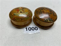 2 Small Wooden Trinket Boxes and contents