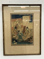 Antique Japanese framed print 12 1/2"w x 16 1/2”h