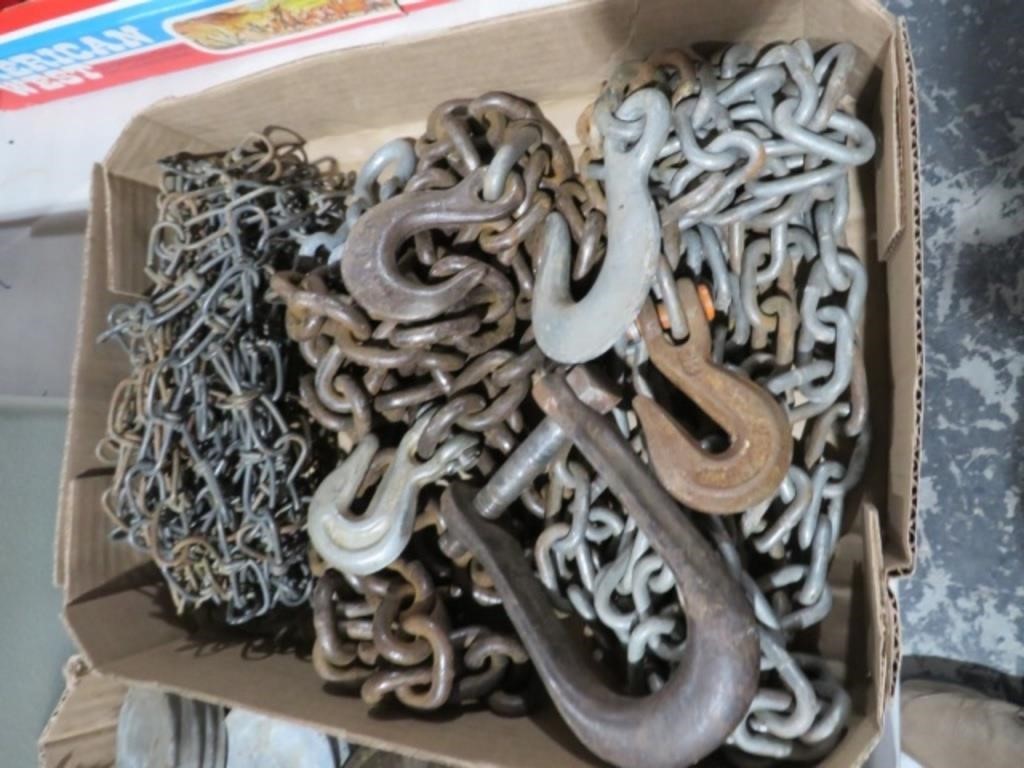 COLLECTION OF TOW CHAINS & HOOKS