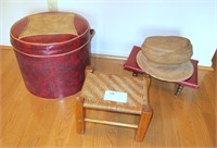 Lot, Round leather ottoman, stools