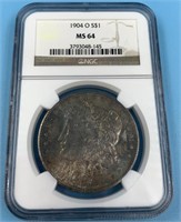 NGC Graded,   Morgan silver dollar   1904 O MS 64