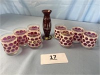Mid Century Modern Cranberry Pink Dot Frosted Juic