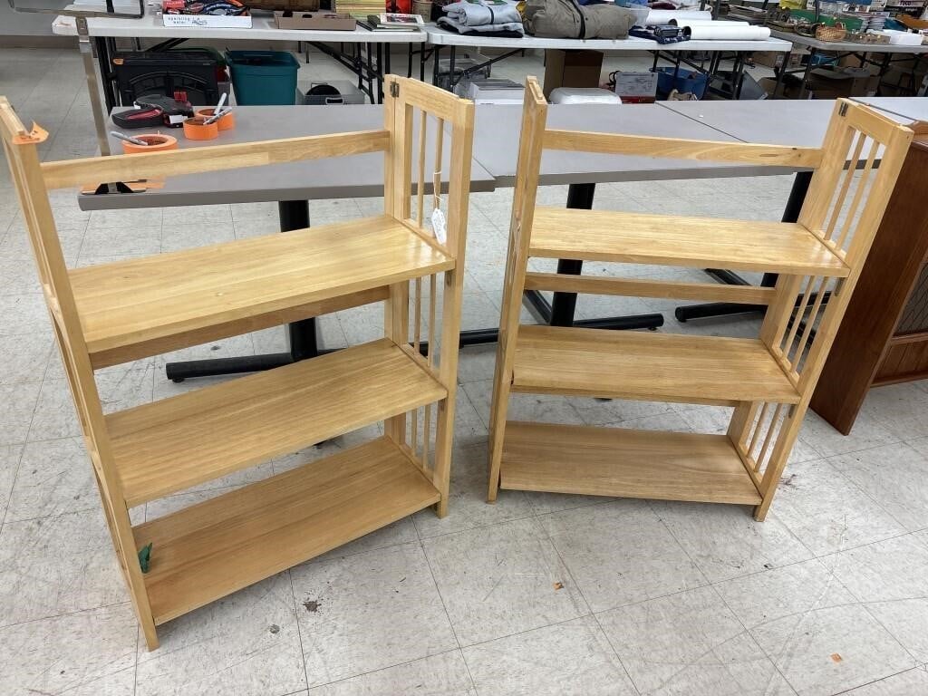 Pair Wooden Folding Shelves -  each 27.5 x 11 39