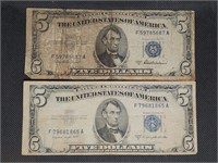 2- 1953 $5 Silver Certificates