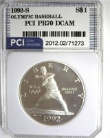 1992-S S$1 Baseball PR70 DCAM LISTS $340