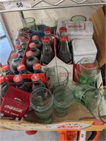 ASSORTED COKE BOTTLES, GLASSES AND COLLECTIBLES