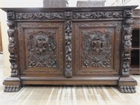Louis XIII Style Hound Well Carved Oak Cabinet.