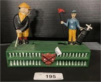 Cast Iron Golf Scene Still Bank.