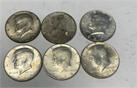 6 Kennedy Half Dollar Coins